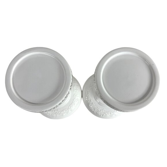 Disney Parks 8” Castle Mickey Icon Ears White/Silver Pillar Candle Holders Set 2 - Picture 2 of 6